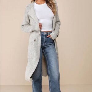 Cozy Long Open-Front Bouclé Cardigan Coatigan - Light Gray
